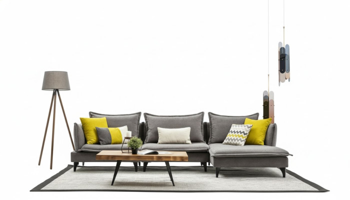 Szara Sofa Tapicerowana Chesterfield Sofa Narożnikowa kanapa Ustawić Podkładkę Luksusowe Sofy Narożnik