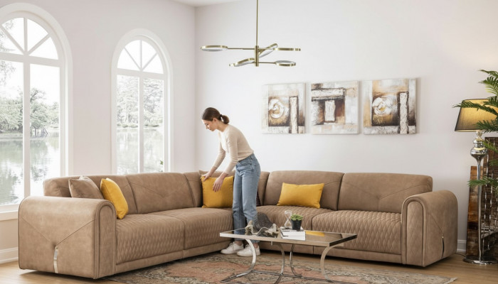 Włókienniczy Sofa Kanapa Narożnikowa kanapa Zestaw narożny Podkładka Sofy Kanapy Meble Materiał