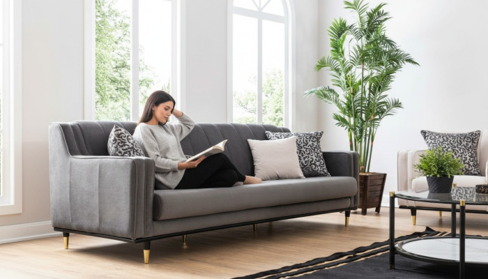 Klasyczna Szara Sofa 3 Siedziba Sofy Siedziba Designerska Kanapa Trzyosobowa Luksusowe Meble Style