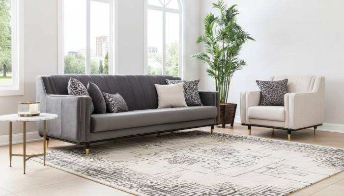 Klasyczna Szara Sofa 3 Siedziba Sofy Siedziba Designerska Kanapa Trzyosobowa Luksusowe Meble Style