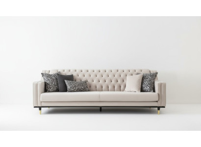 Klasyczna Sofa Trzyosobowa Chesterfield Meble Luksusowe Kanapy Beżowa 3 Sofy Siedziba