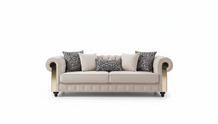 Chesterfield Sofa 3 Siedziba Design Salon Podkładka Drewno Skóra Nowoczesny Luksus