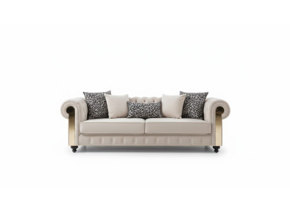 Chesterfield Sofa 3 Siedziba Design Salon Podkładka Drewno Skóra Nowoczesny Luksus