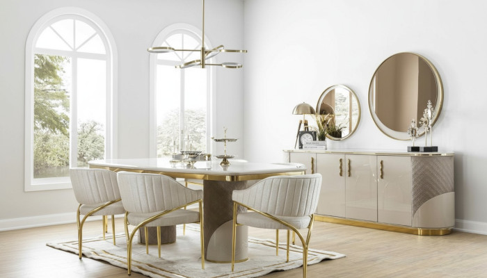 zestaw jadalnia 10 sztuk. Ustawić Luxury Table 6x Krzesło Kredens Lustro Meble Drewno