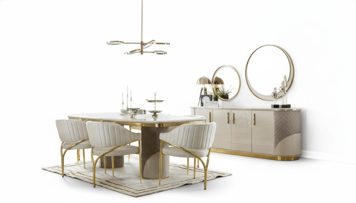 zestaw jadalnia 10 sztuk. Ustawić Luxury Table 6x Krzesło Kredens Lustro Meble Drewno