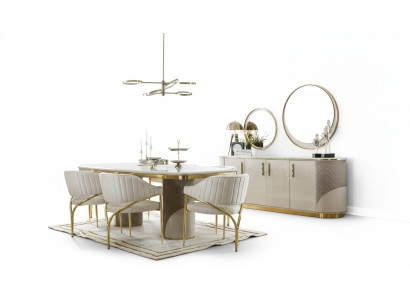 zestaw jadalnia 10 sztuk. Ustawić Luxury Table 6x Krzesło Kredens Lustro Meble Drewno