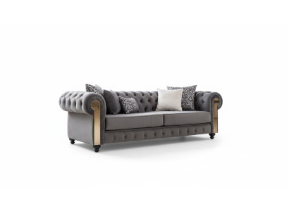 Luksusowa Sofa do Salonu 3 Siedziba Trzyosobowa Szara Chesterfield Klasyczne Kanapy