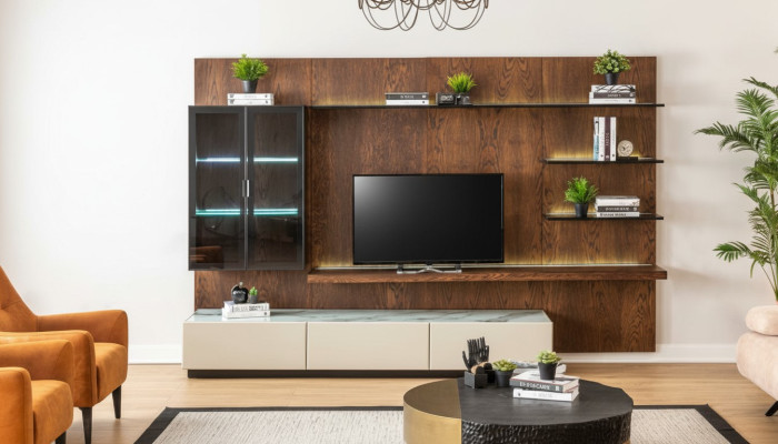 Luksusowa jednostka ścienna Szafa Półka Salon Gablota Meblościanki Drewno Design