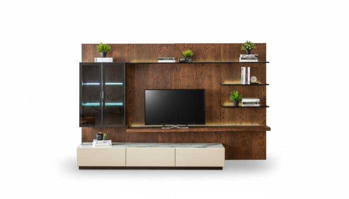 Luksusowa jednostka ścienna Szafa Półka Salon Gablota Meblościanki Drewno Design