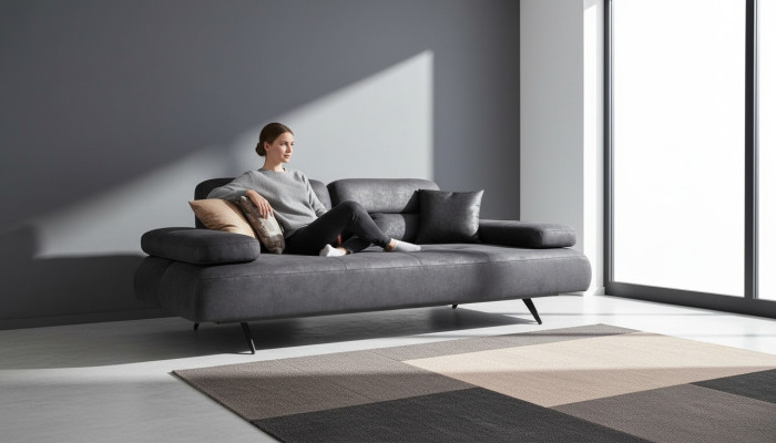 xxl Sofa 4 miejsce do siedzenia Sofa Salon Podkładka Siedziba Ustawić Skóra Szara Włókienniczy