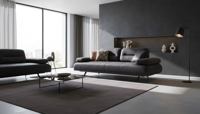 xxl Sofa 4 miejsce do siedzenia Sofa Salon Podkładka Siedziba Ustawić Skóra Szara Włókienniczy