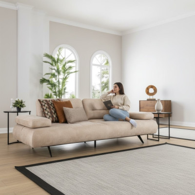 Sofa 2 miejsce do siedzenia Sofa tapicerowana beżowa tkanina Skóra Design Modern Couch Sofy Luxury