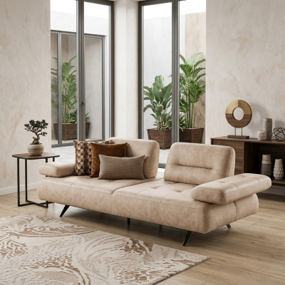 Sofa 2 miejsce do siedzenia Sofa tapicerowana beżowa tkanina Skóra Design Modern Couch Sofy Luxury