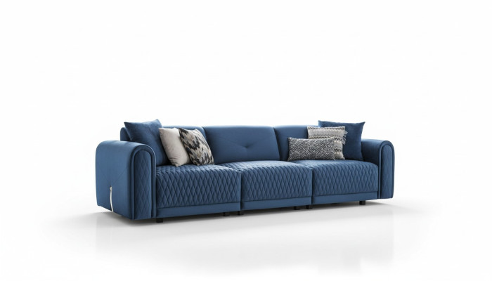 Luksusowa Sofa 4 miejsce do siedzenia Salon Nowoczesny Design Niebieskie Sofy Skóra Kanapy Nowość