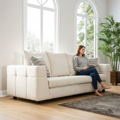 Luksusowa Nowoczesna Sofa 3 miejsce do siedzenia Sofa Tapicerowana Biały Textill Siedziba Design Couch Sofy