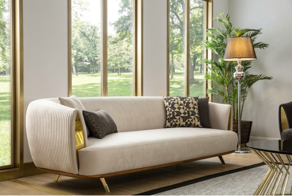 Nowoczesna sofa 2 miejsce do siedzenia Sofa tapicerowana Biały Włókienniczy Siedziba Design Couch Sofy Materiał