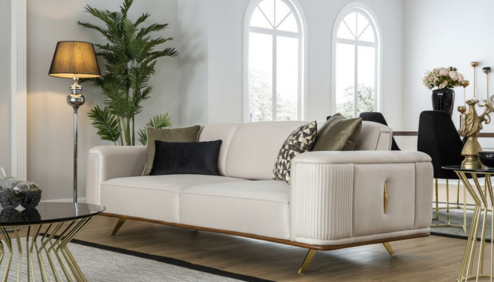 Nowoczesna sofa 3 miejsce do siedzenia Sofa tapicerowana Biały Textill Siedziba Design Couch Sofy Materiał
