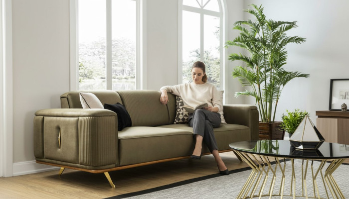 Sofa Chesterfield 4 Siedziba Pokój dzienny Czteroosobowa konstrukcja Czarne Włókiennicze Kanapy
