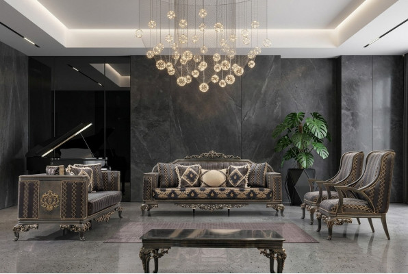 Sofa Chesterfield Designer Grupa 5-częściowy Zestaw sofowy 3+3+1+1 Siedziba stolik kawowy