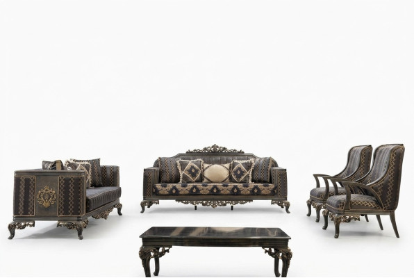 Sofa Chesterfield Designer Grupa 5-częściowy Zestaw sofowy 3+3+1+1 Siedziba stolik kawowy