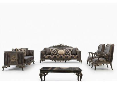 Sofa Chesterfield Designer Grupa 5-częściowy Zestaw sofowy 3+3+1+1 Siedziba stolik kawowy