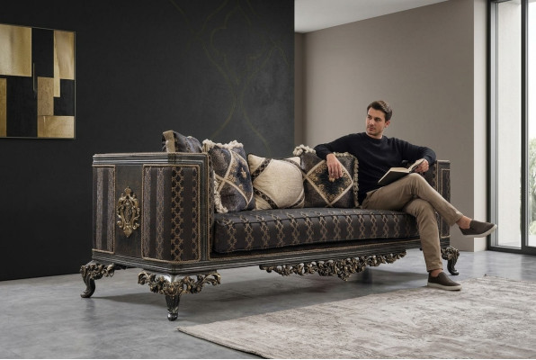 Barokowa Rokokowa Sofa Designerska 3-osobowa Kanapa Podkładka Sofy Kanapy Materiał Włókienniczy Nowość