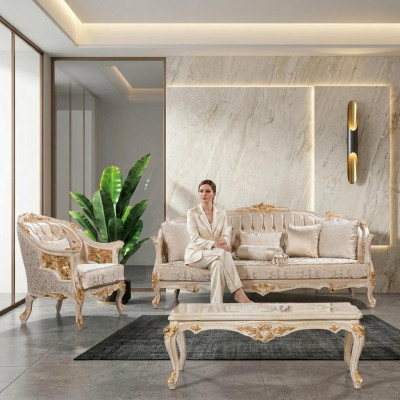 Luksusowy Zestaw Sofowy Chesterfield 3+1-osobowa Klasyczna Sofa Barokowa Podkładka Siedziba