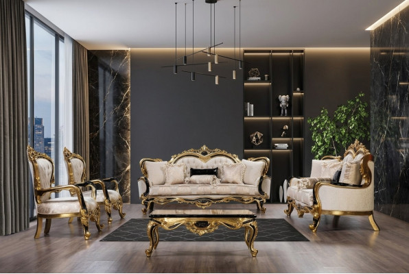 Sofa Chesterfield Barokowa Sofa Zestaw 5 sofowy 3+3+1+1 Siedziba stolik kawowy