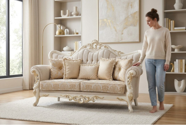 Sofa 3 miejsce do siedzenia Materiał Sofy Trzyosobowe Luksusowy Salon W Stylu Barokowym Kanapa Barokowa