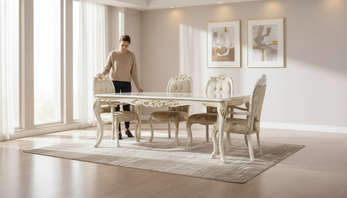 Klasyczny Stół obiadowy Beżowy Design Tabela Drewno stoły Meble Salon