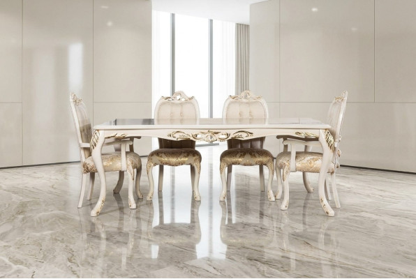 Klasyczny Stół obiadowy Beżowy Design Tabela Drewno stoły Meble Salon