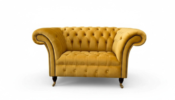 Fotel Chesterfield Meble Zestaw 2x Sofa Jednoosobowa Sofa Włókiennicza Żółta