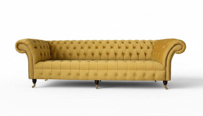 Sofa Elegance Design 4 miejsce do siedzenia Sofa Podkładka Luxury Włókienniczy Sofy Chesterfield Żółta