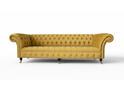 Sofa Elegance Design 4 miejsce do siedzenia Sofa Podkładka Luxury Włókienniczy Sofy Chesterfield Żółta