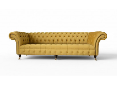 Sofa Elegance Design 4 miejsce do siedzenia Sofa Podkładka Luxury Włókienniczy Sofy Chesterfield Żółta