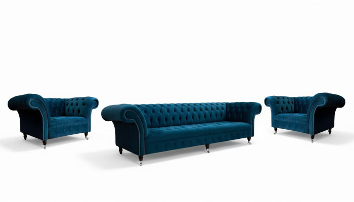 Zestaw sofowy Couch Blue Chesterfield Zestaw podkładek do siedzenia 3+1+1