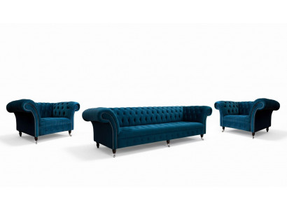 Zestaw sofowy Couch Blue Chesterfield Zestaw podkładek do siedzenia 3+1+1