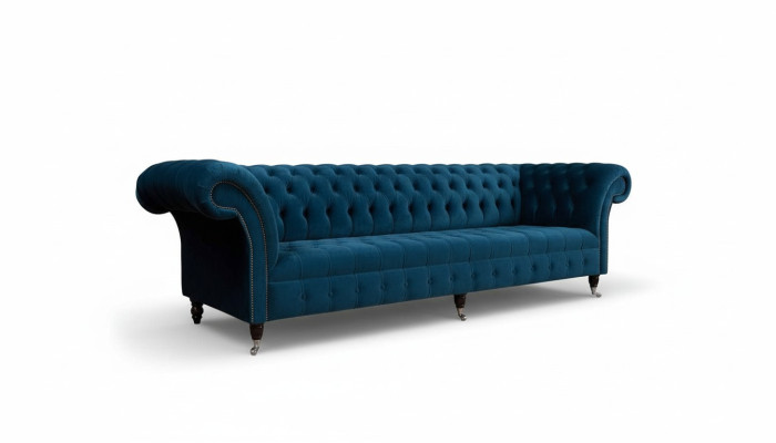 Design Luksusowa Sofa Chesterfield 4-miejsce siedzące Couch Podkładka Sofy Meble Niebieskie