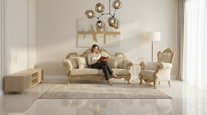 Sofa Chesterfield I Fotel w kolorze beżowym o luksusowym designie wysokiej jakości