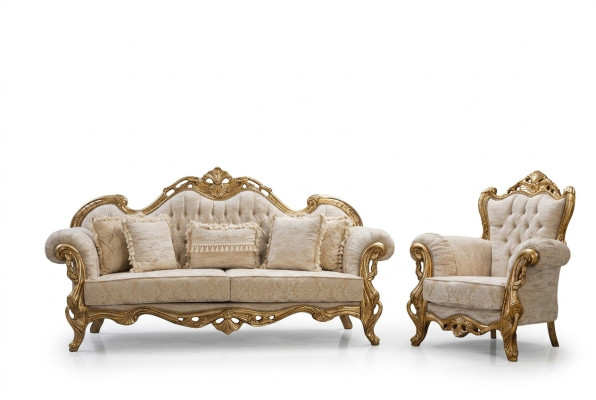 Sofa Chesterfield I Fotel w kolorze beżowym o luksusowym designie wysokiej jakości