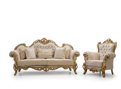 Sofa Chesterfield I Fotel w kolorze beżowym o luksusowym designie wysokiej jakości