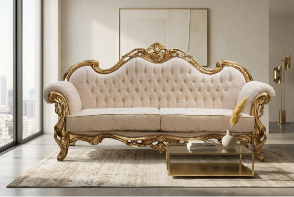 Sofa 3 Siedziba Materiał Sofy Trzyosobowe Luksusowy Salon Chesterfield Barokowy