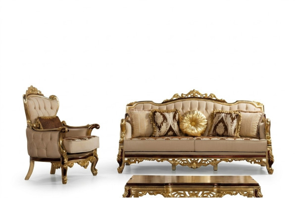 Luksusowa Sofa Beżowa Zestaw sofowy Fotel 3+1 miejsce do siedzenia Material Design Sofy