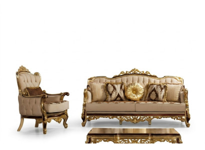 Luksusowa Sofa Beżowa Zestaw sofowy Fotel 3+1 miejsce do siedzenia Material Design Sofy