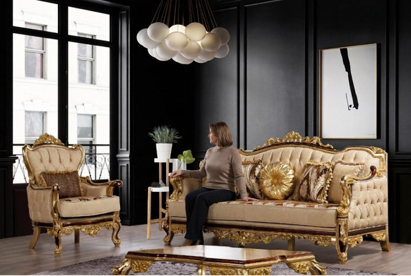 Zestaw sofowy Kanapa Barokowa Rokoko Kanapy Włókienniczy Chesterfield Sofa Tabela 3-częściowa.