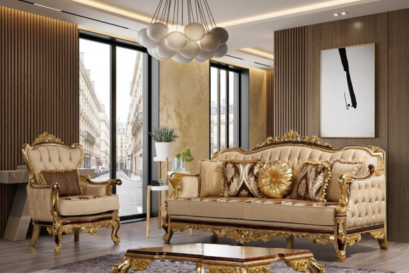 Zestaw sofowy Kanapa Barokowa Rokoko Kanapy Włókienniczy Chesterfield Sofa Tabela 3-częściowa.