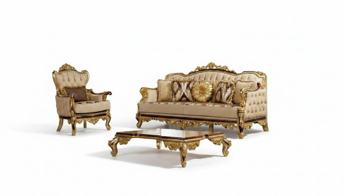 Zestaw sofowy Kanapa Barokowa Rokoko Kanapy Włókienniczy Chesterfield Sofa Tabela 3-częściowa.