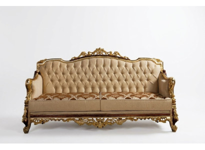 Chesterfield Couch Barokowe Trzyosobowe Meble Sofa Kanapy Materiał Złoty