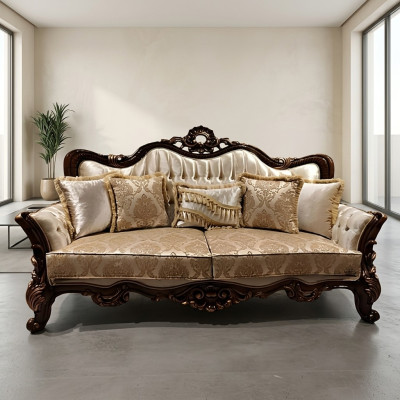 Chesterfield Barokowa Trzyosobowa Sofa Sofa Materiałowa Złota Kanapa