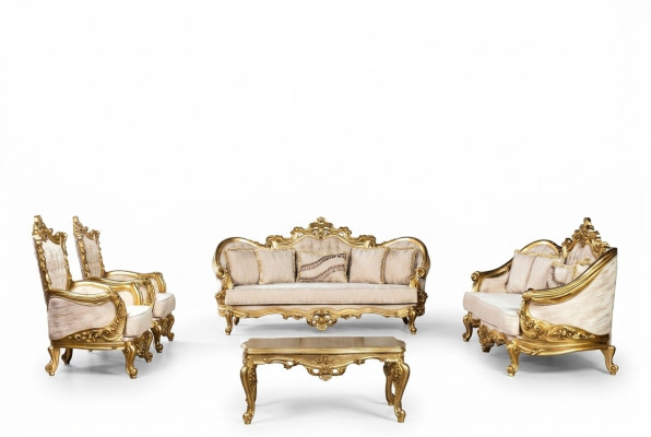 Złoty Zestaw sofowy Zestaw 5 kanap z stolikiem kawowym Chesterfield Baroque